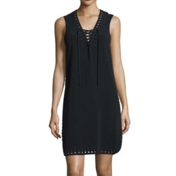 Derek Lam 10 CROSBY Lace-up Embroidered Grommet Tank Dress Size 4, BLACK - Picture 1 of 13